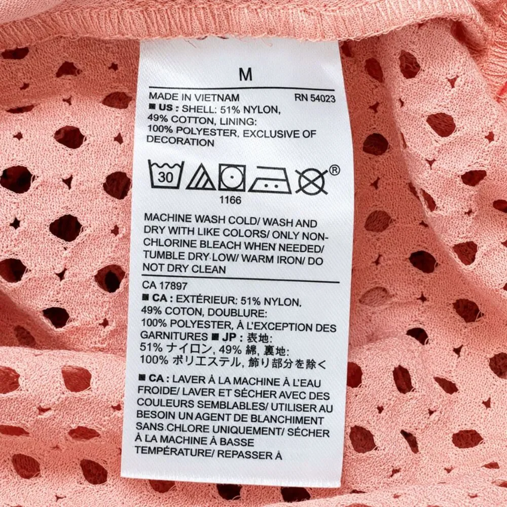 Banana Republic Eyelet Lace Blouse Medium Coral Pink Boho Ruffle Puff Sleeve